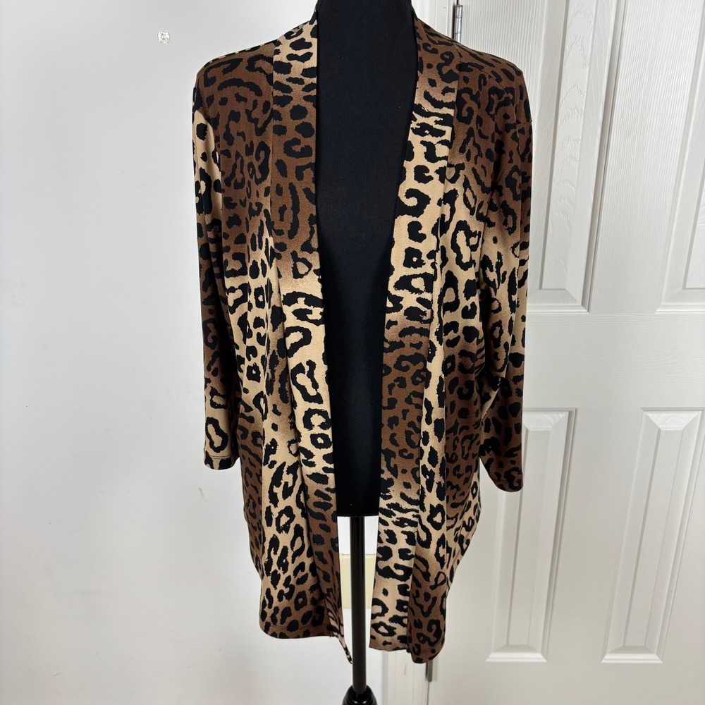 Maria Gabrielle New York Leopard Print Open Front Cardigan Sweater Petite Sz PXL